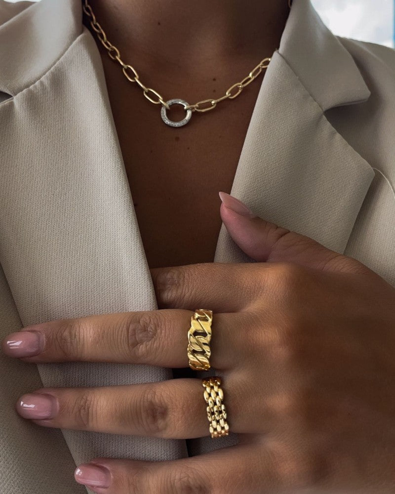 Gelbgoldring mit Gourmetkette | 14 Karat Gold | Van der Kooij