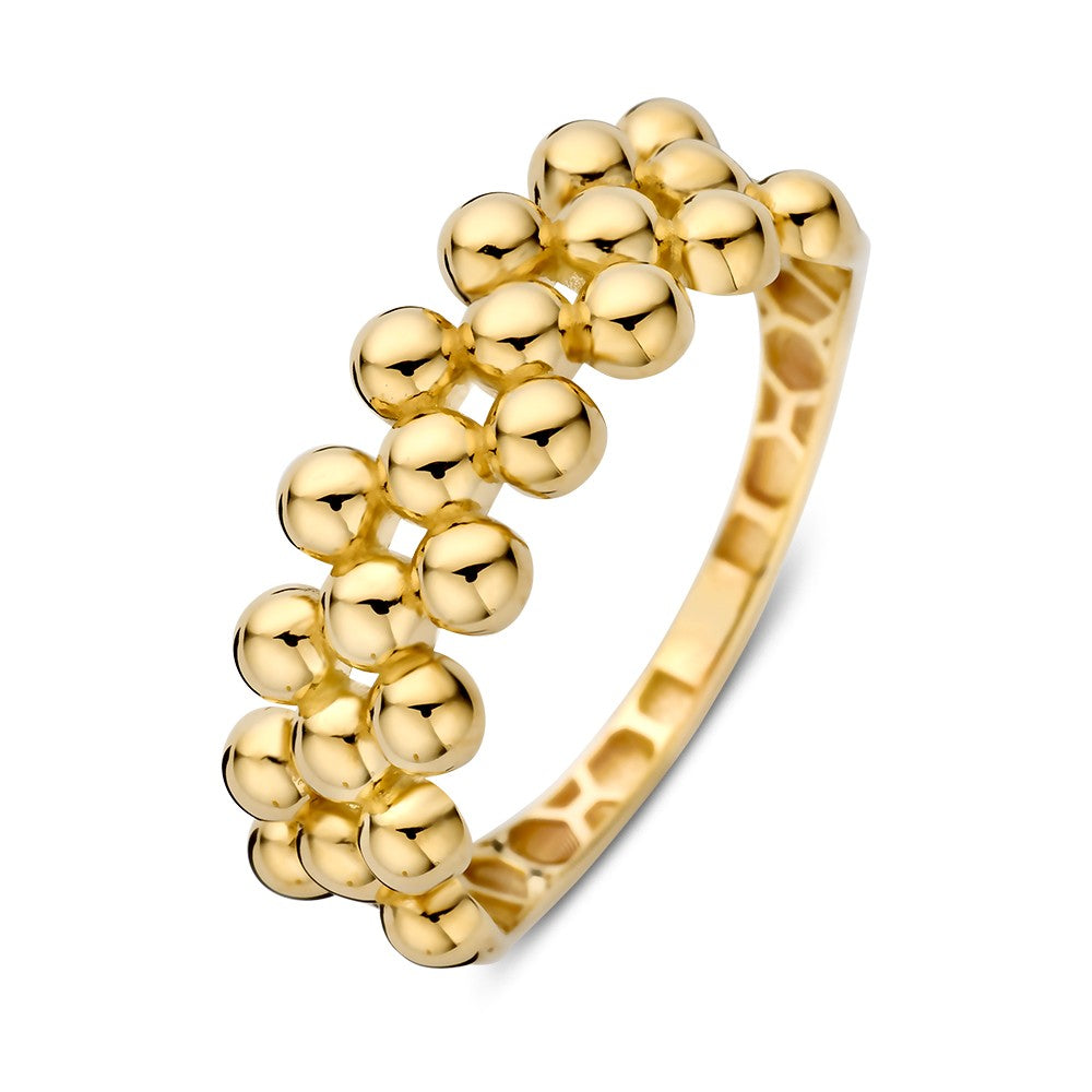 Ring aus Gelbgold mit kugelförmigen Elementen und glänzender Oberfläche