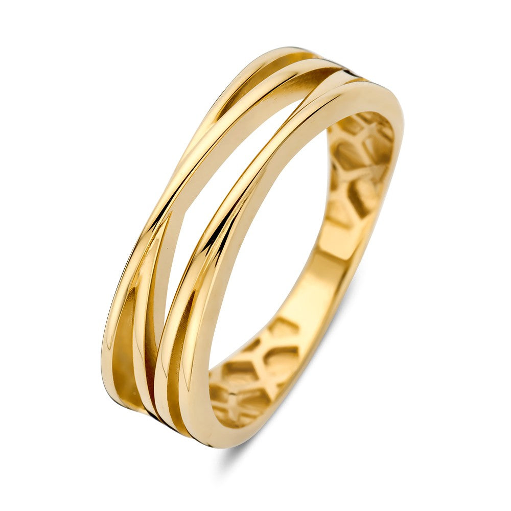 Ring aus Gelbgold mit gewundenem Design und glänzender Oberfläche
