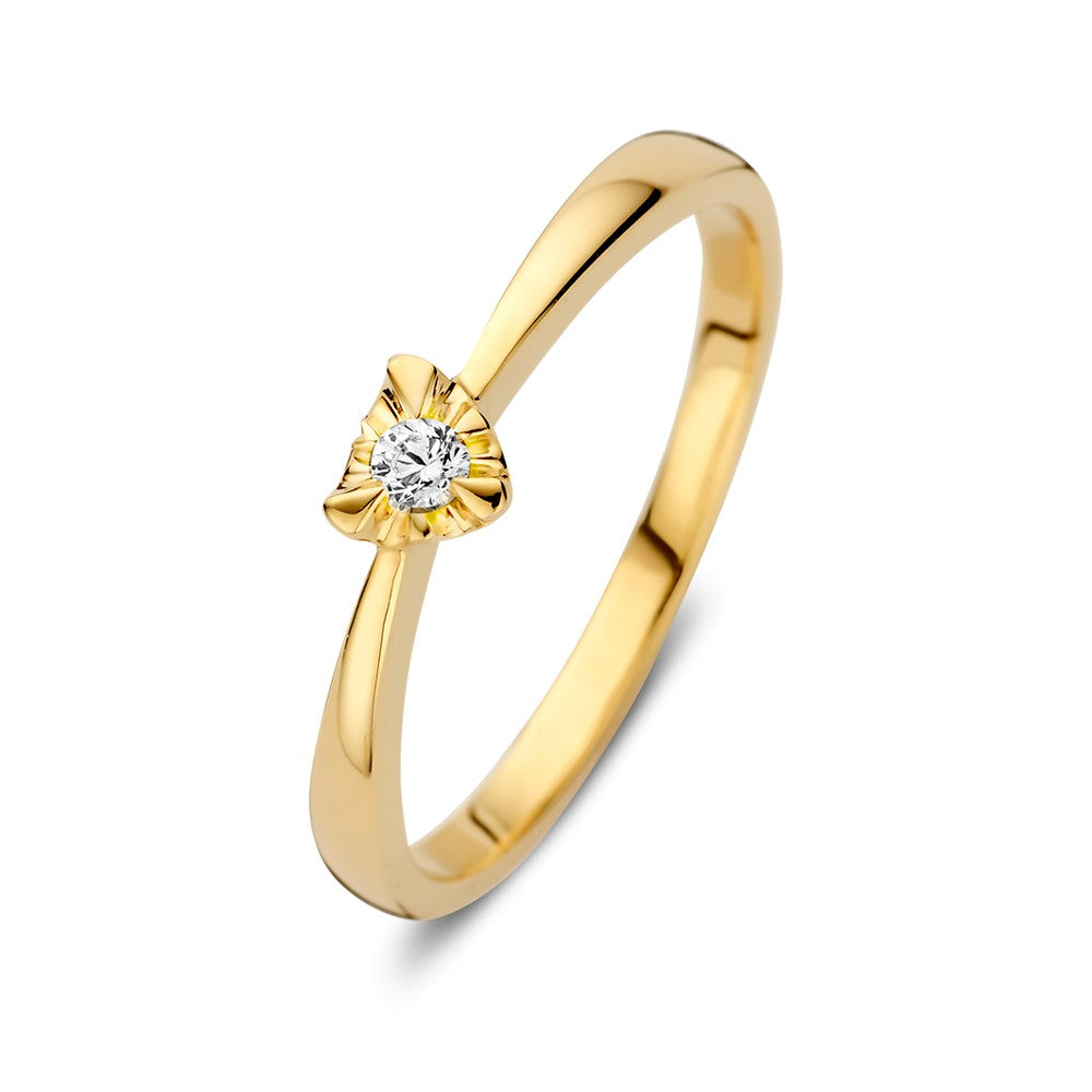 Gelbgoldener Solitärring mit herzförmiger Fassung und Brillant-Diamant 0,05 ct