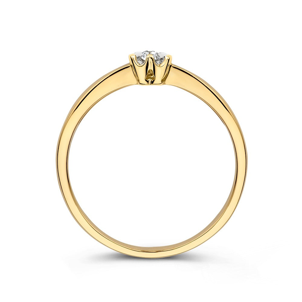 Gelbgold Solitärring mit herzförmiger Fassung und Brillant Diamant 0,05 kt.