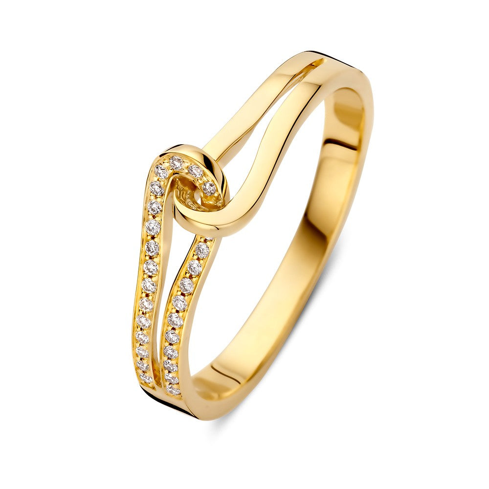 Verzierte gelbgoldene Ring mit Diamanten, 0,08 ct, in geschwungener Form mit funkelnden Steinen