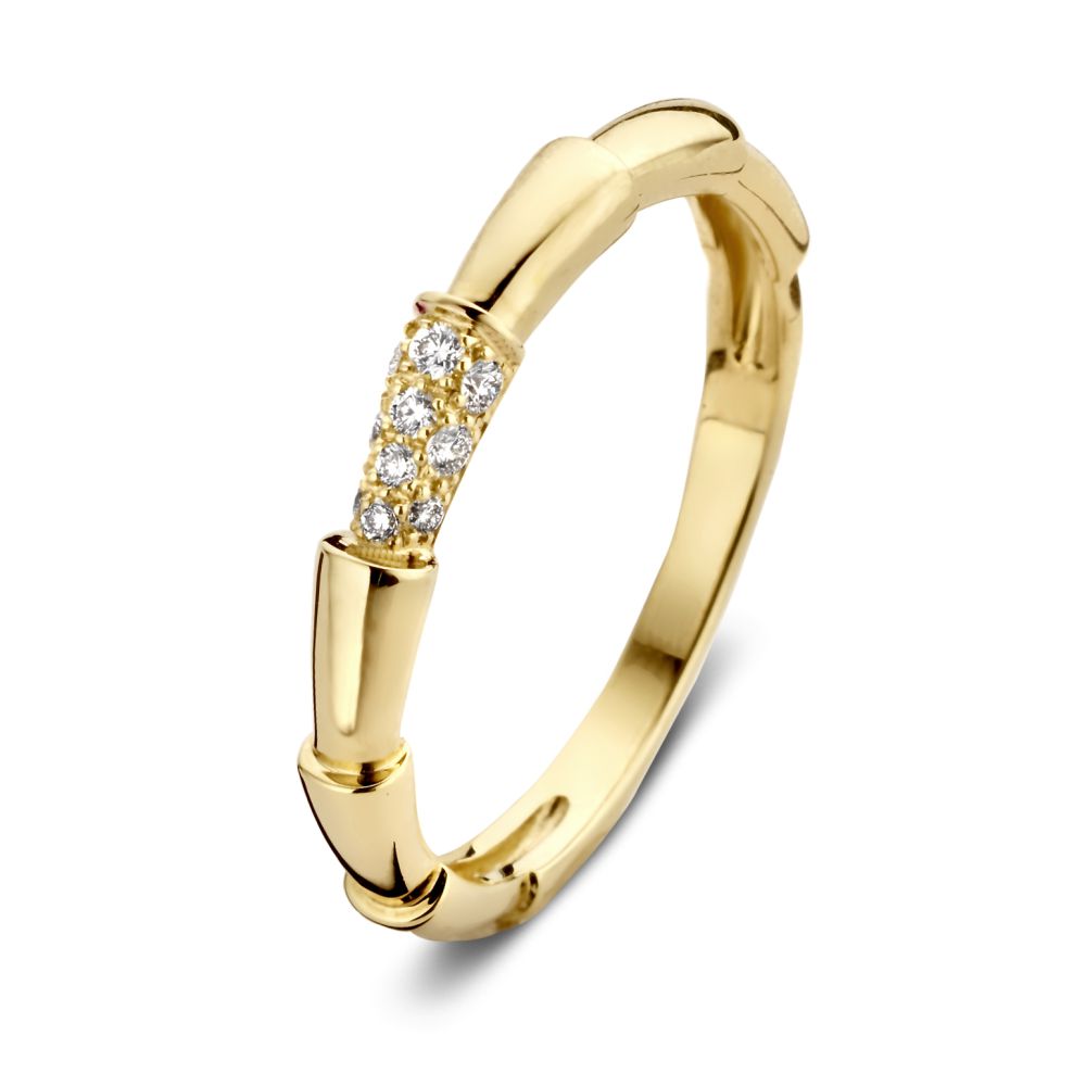 Gelbgoldener Ring mit Bambusdesign und fünf funkelnden Diamanten