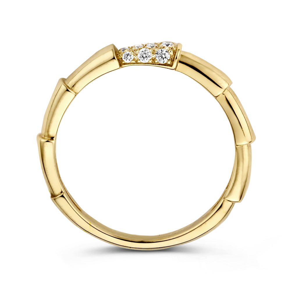 Eleganter Gelbgoldring mit Bambus-Design und Diamant – Zeitlose Schönheit 0.09 crt.