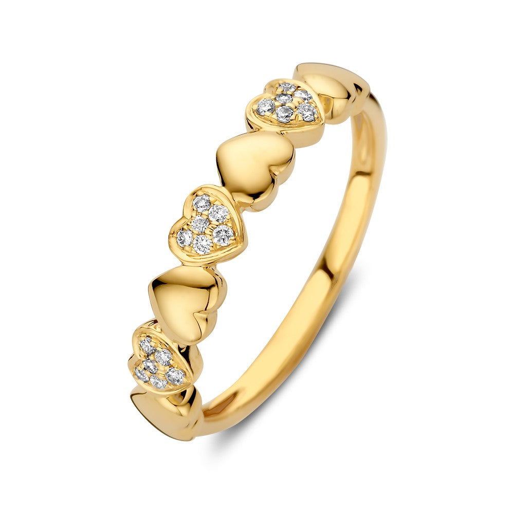 Ring aus Gelbgold mit herzförmigen Elementen und Diamanten, insgesamt 0,09 ct.