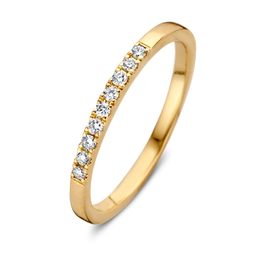 Goldener Ring mit Brillantschliff und sieben kleinen Diamanten, 14 Karat Gelbgold