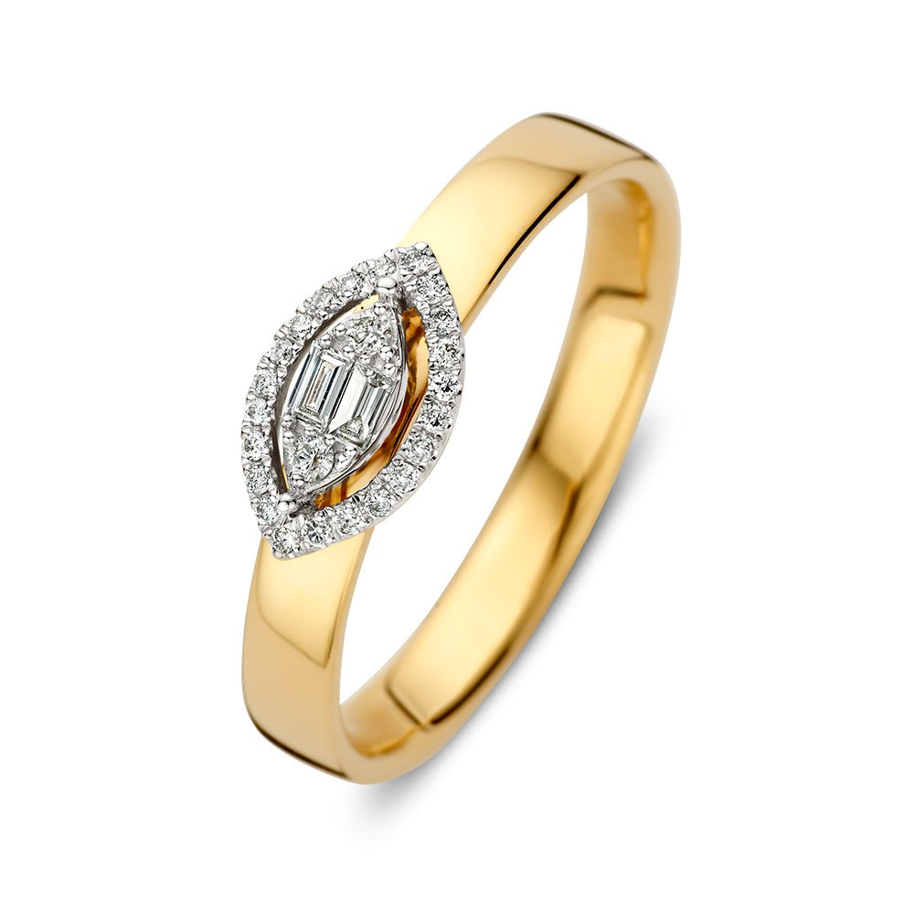 Ring aus Gelbgold mit marquiseförmigem Diamant-Ensemble und 0,12 ct Diamanten