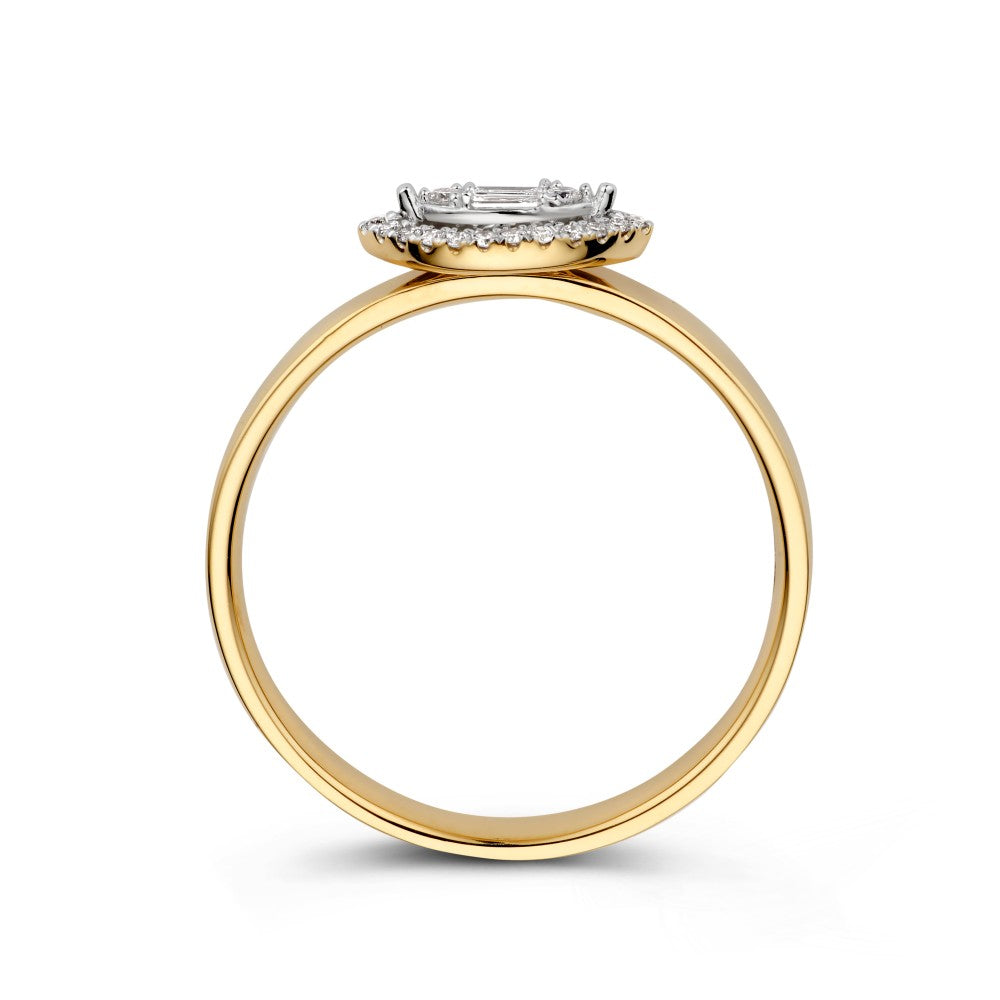 Wunderschöner Weiß- und Gelbgoldring mit Marquise-Entourage und Diamanten 0,12 kt.