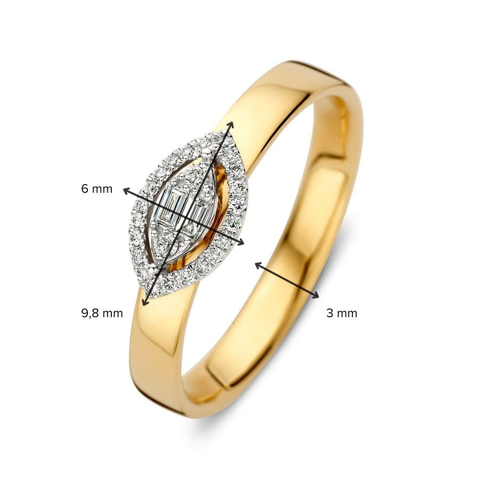 Wunderschöner Weiß- und Gelbgoldring mit Marquise-Entourage und Diamanten 0,12 kt.