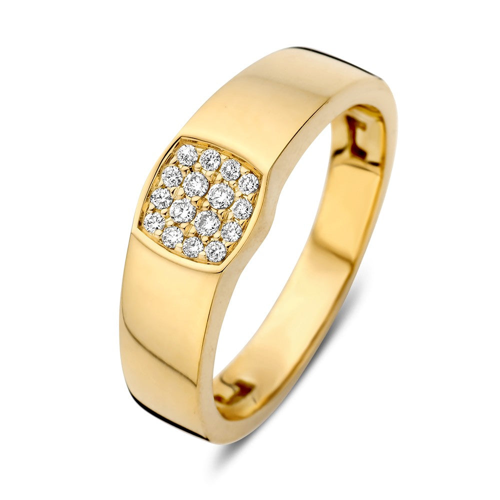 Ring aus Gelbgold mit Brillanten, 0,12 ct, rechteckige Form und glänzender Oberfläche