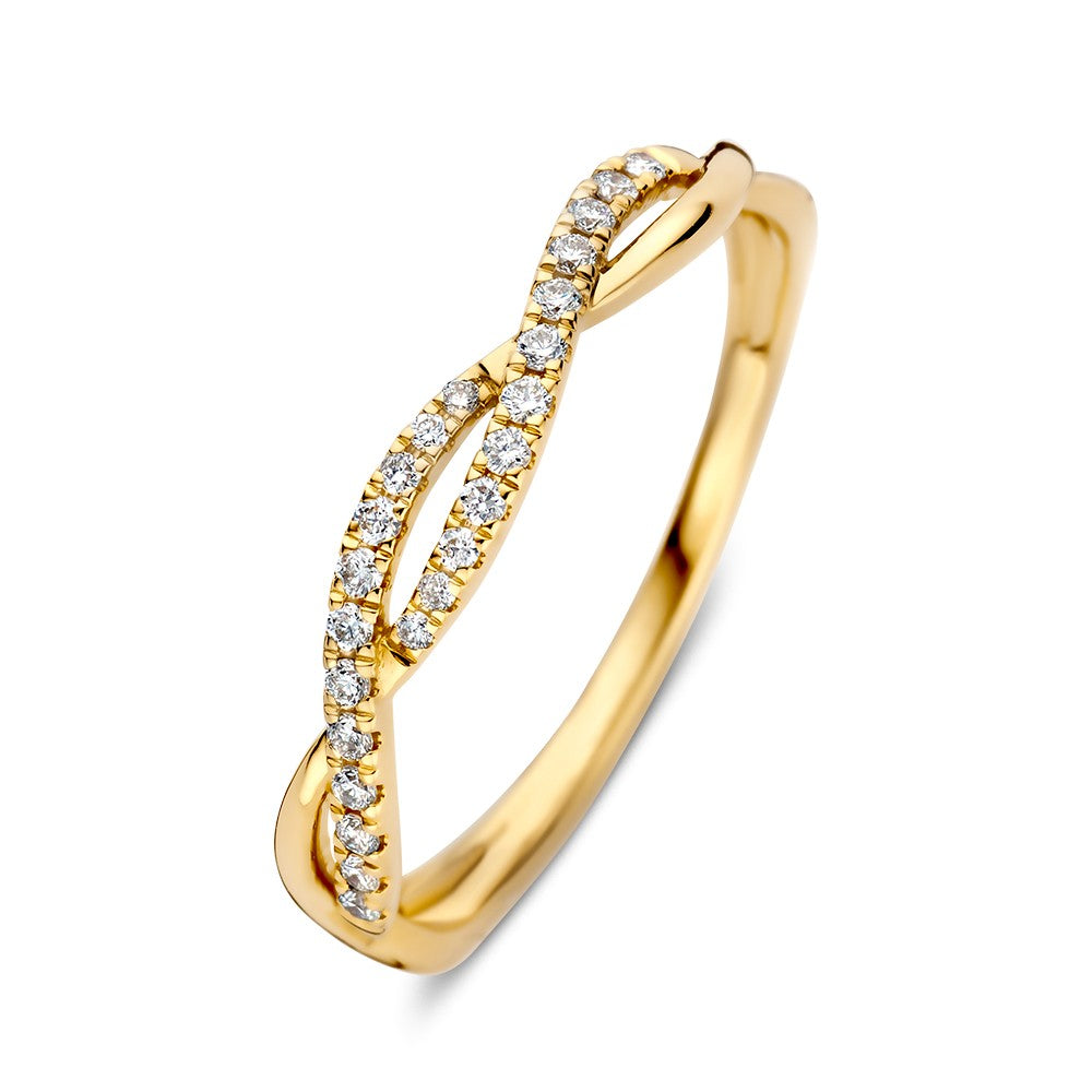 Ring aus Gelbgold mit Brillanten, 0,13 ct, in geschwungener Form mit funkelnden Steinen