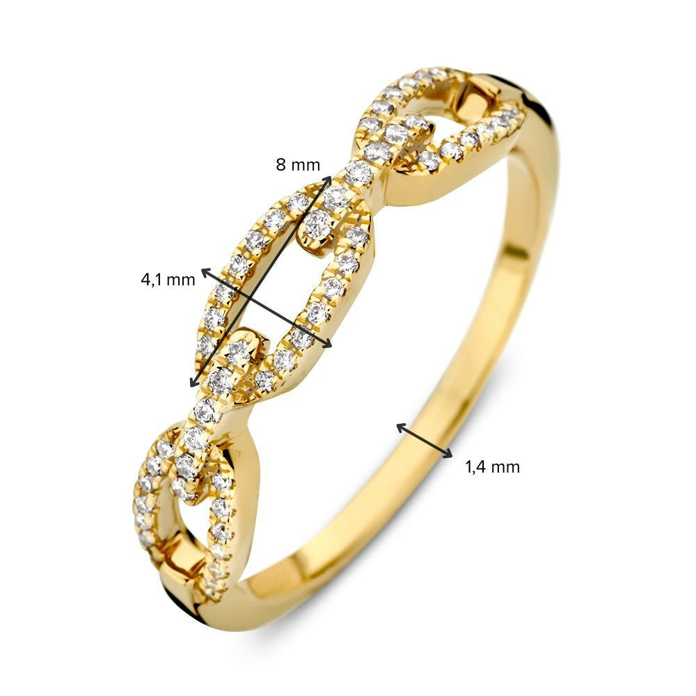 Gelbgoldring mit Gliedermuster und Diamanten – 14-Karat Luxus für Damen