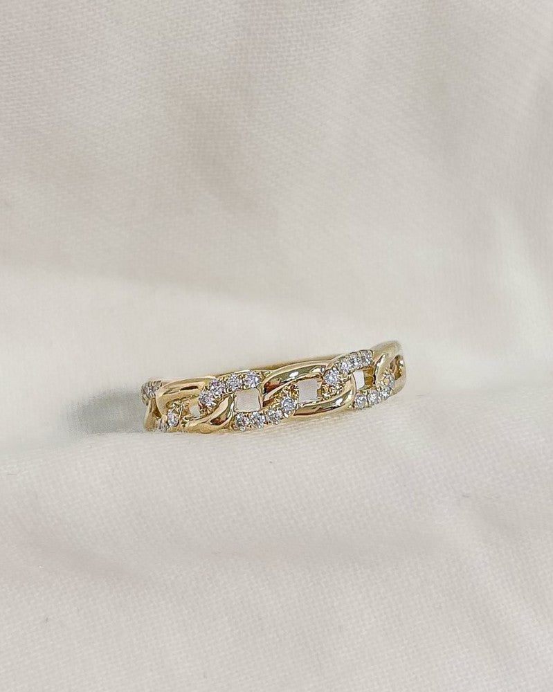 Gelbgold Schakelring mit drei Diamanten – 14-Karat Luxus für Damen