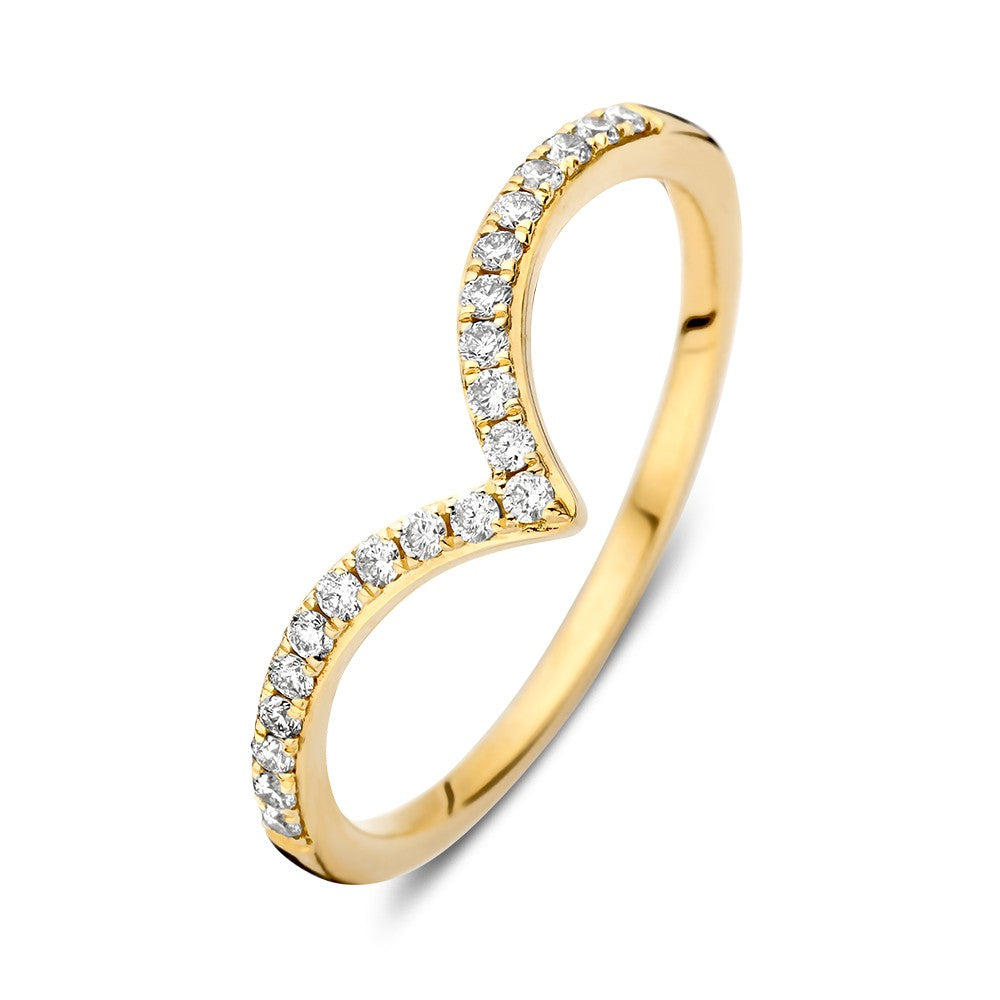 Ring aus Gelbgold mit Brillanten, 0,19 ct, in geschwungener Form mit funkelnden Steinen