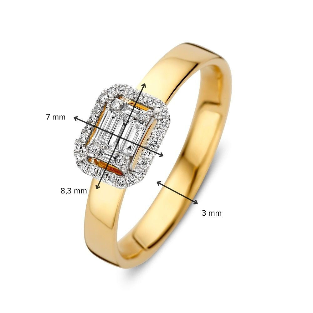Eleganter Bicolor-Goldring mit Brillanten und Baguette-Diamanten in unsichtbarer Fassung 0,20 Karat