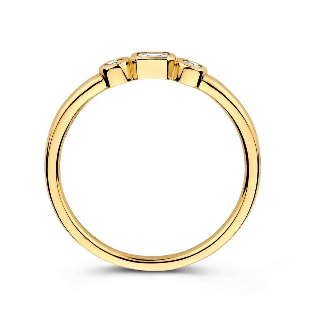 14 Karat Gelbgoldring mit Smaragd und Brillanten
