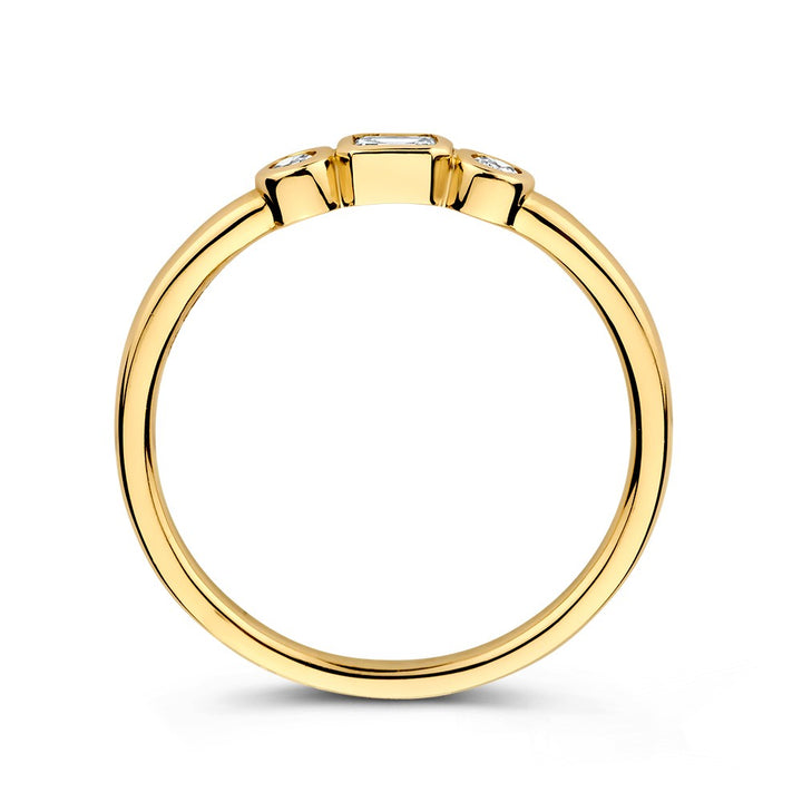 14k Yellow Gold Ring with Emerald and Brilliant-Cut Diamonds