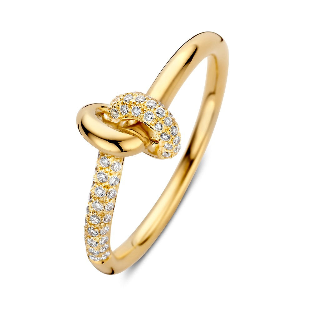 Gelbgoldener Ring mit strahlendem Diamanten von 0,21 ct und einem eleganten Knoten-Design