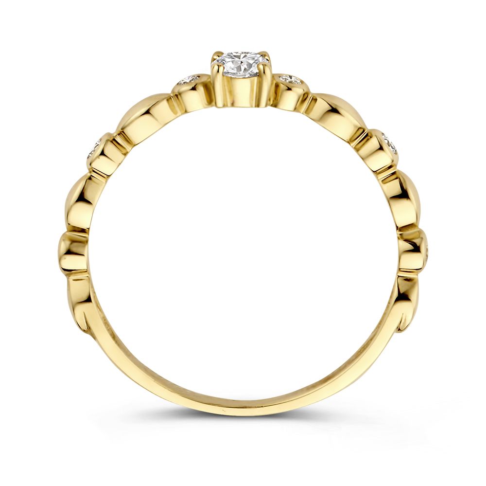 Eleganter Solitärring aus Gelbgold mit verzierter Ringschiene und Diamant 0.23 ct.