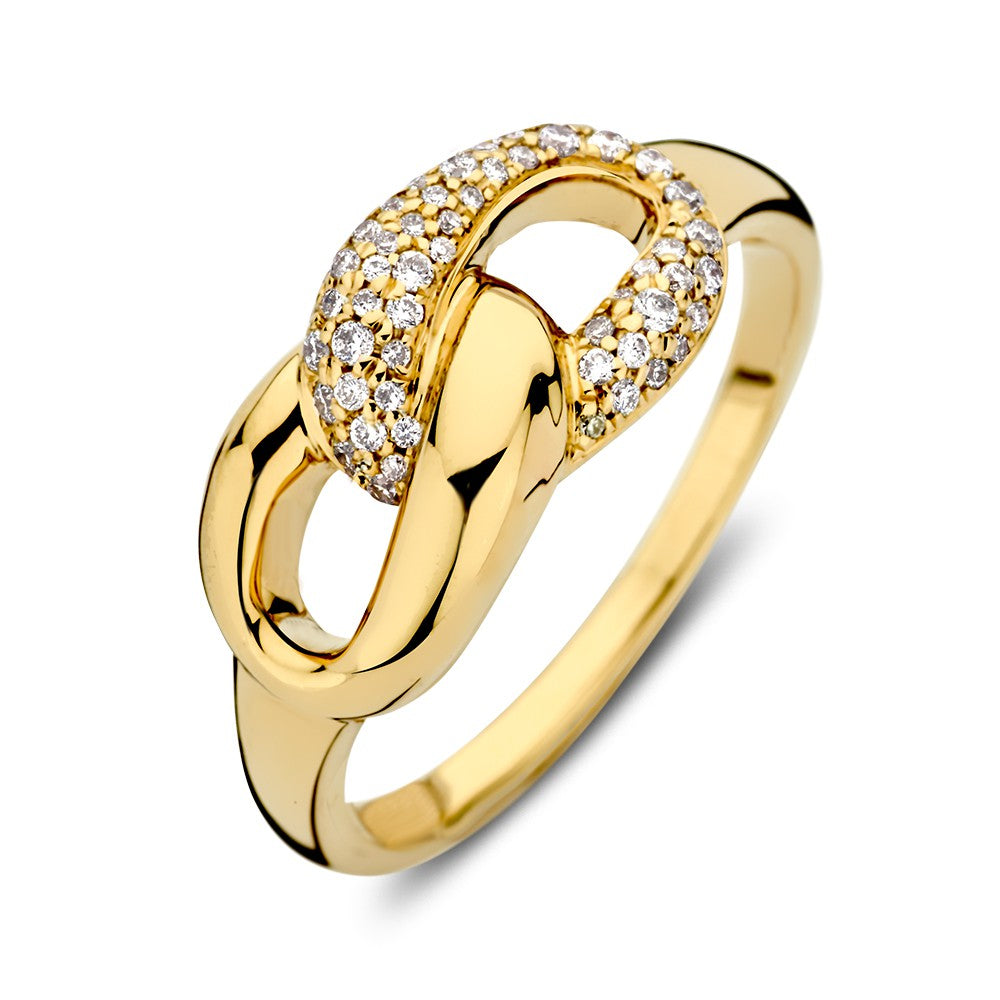 Ring aus 14-karätigem Gelbgold mit verbundenen Schakeln und Diamanten