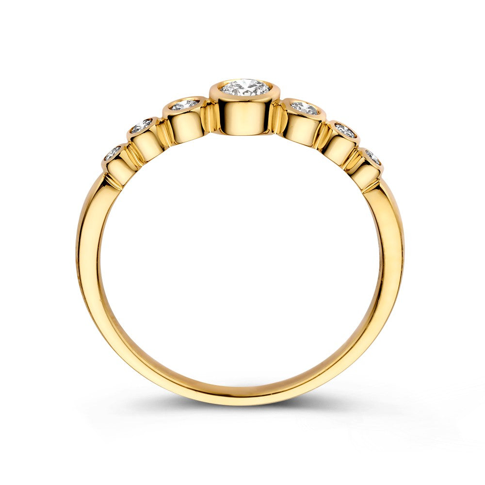 De Elegant Gold Ring van Excellent Jewelry heeft een uniek 'Bubbles' ontwerp met 0,32ct diamanten gezet in 14k geelgoud.