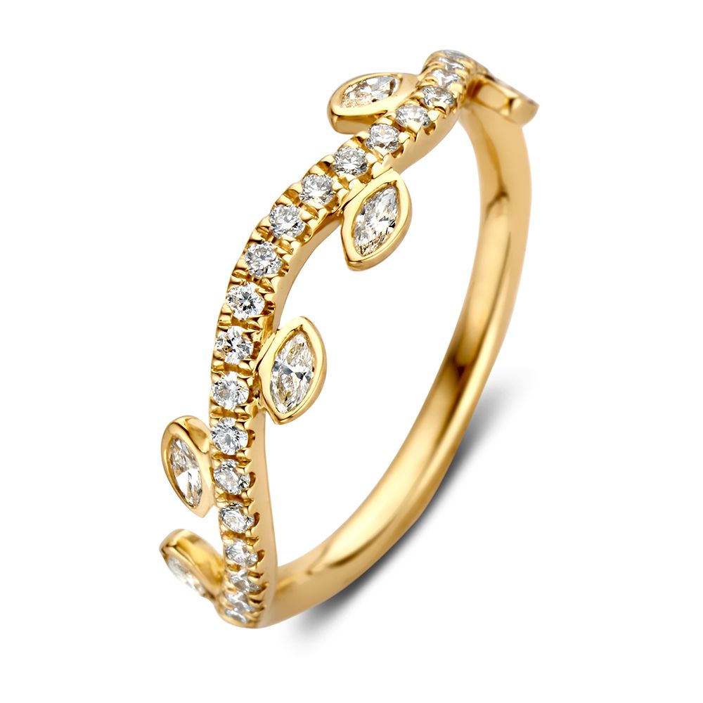 Eleganter Ring aus 14-karätigem Gelbgold mit Diamanten im Blattdesign und 0,37 ct Diamant