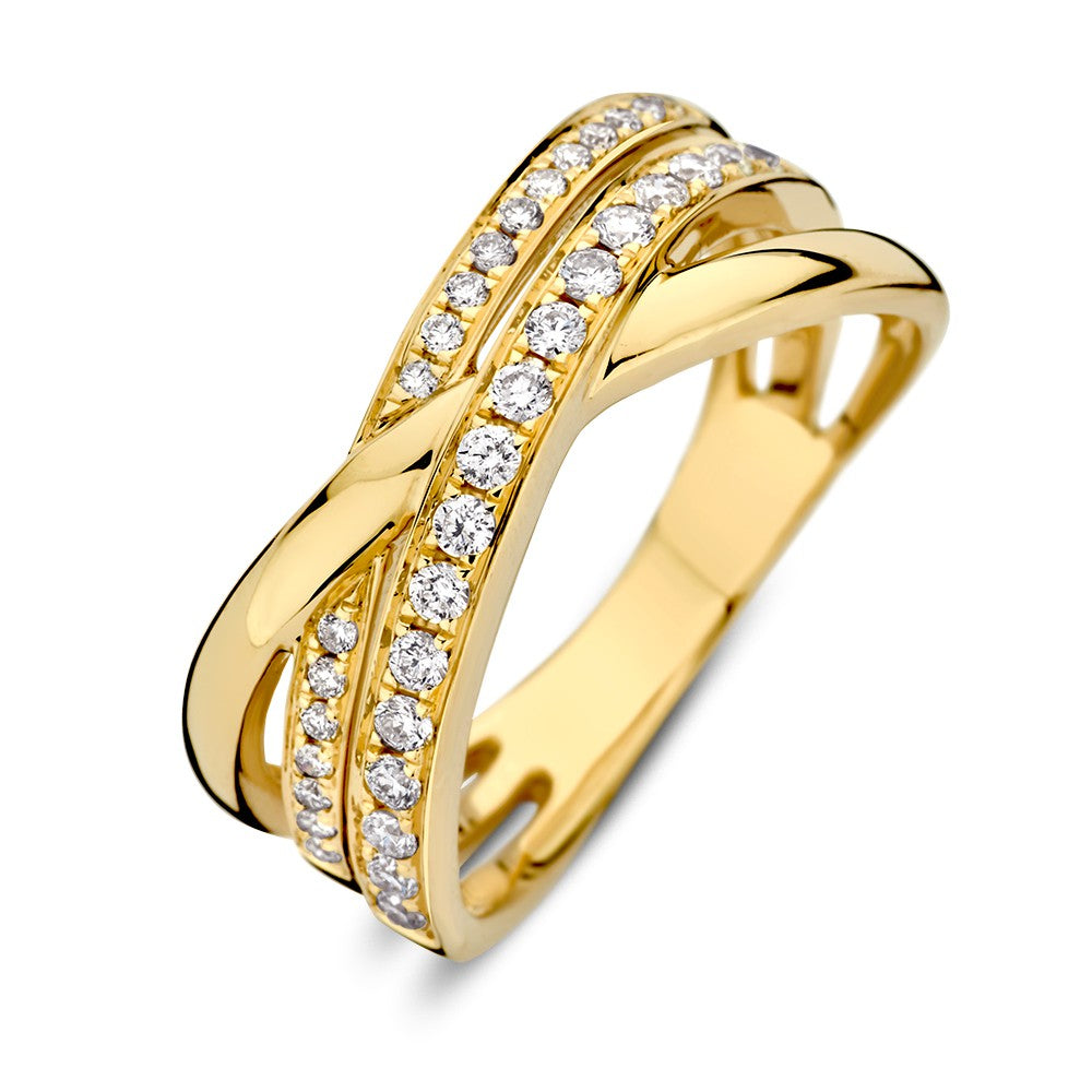 Crossover-Ring aus 14-karätigem Gelbgold mit funkelnden Diamanten