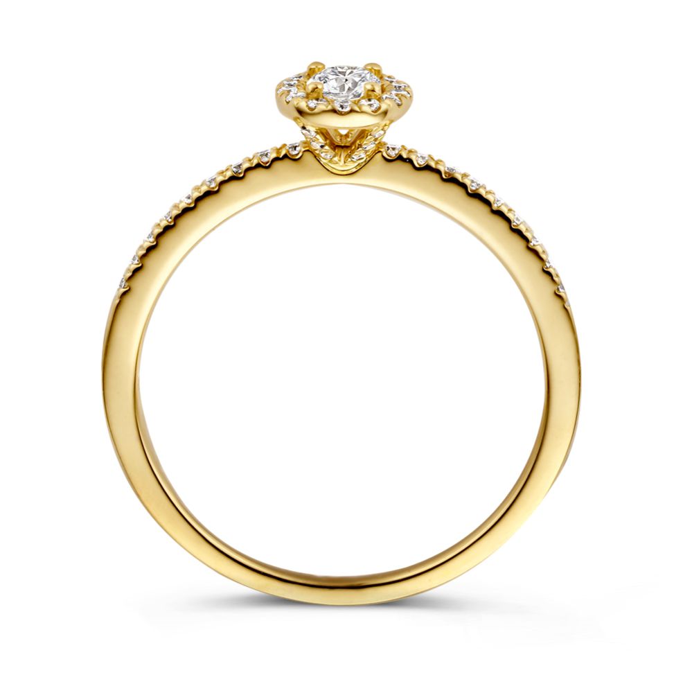 Eleganter Gelbgoldring mit ovalem Diamanten und Halo – 14 Karat Gold, 0,40 Karat Diamant