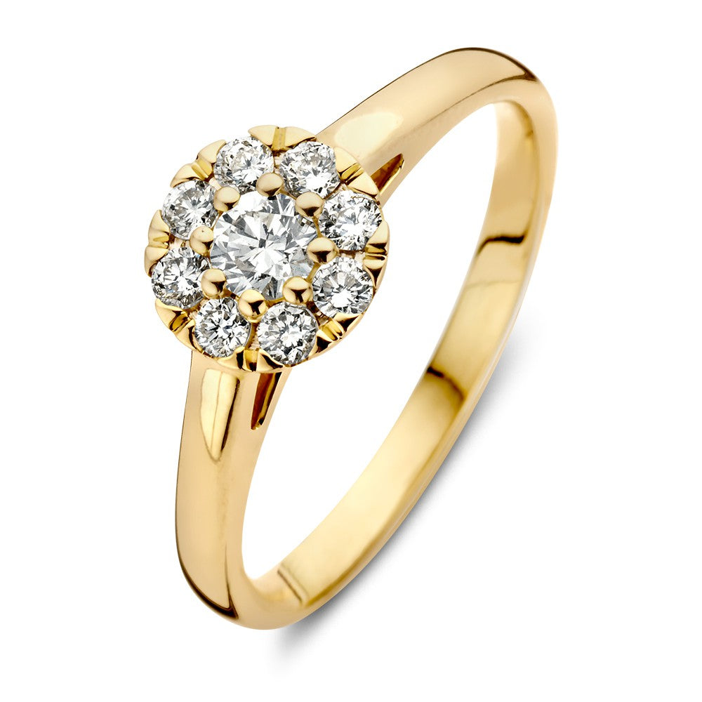 Eleganter Ring aus 14-karätigem Gelbgold mit Halo aus 0,40 ct Diamanten