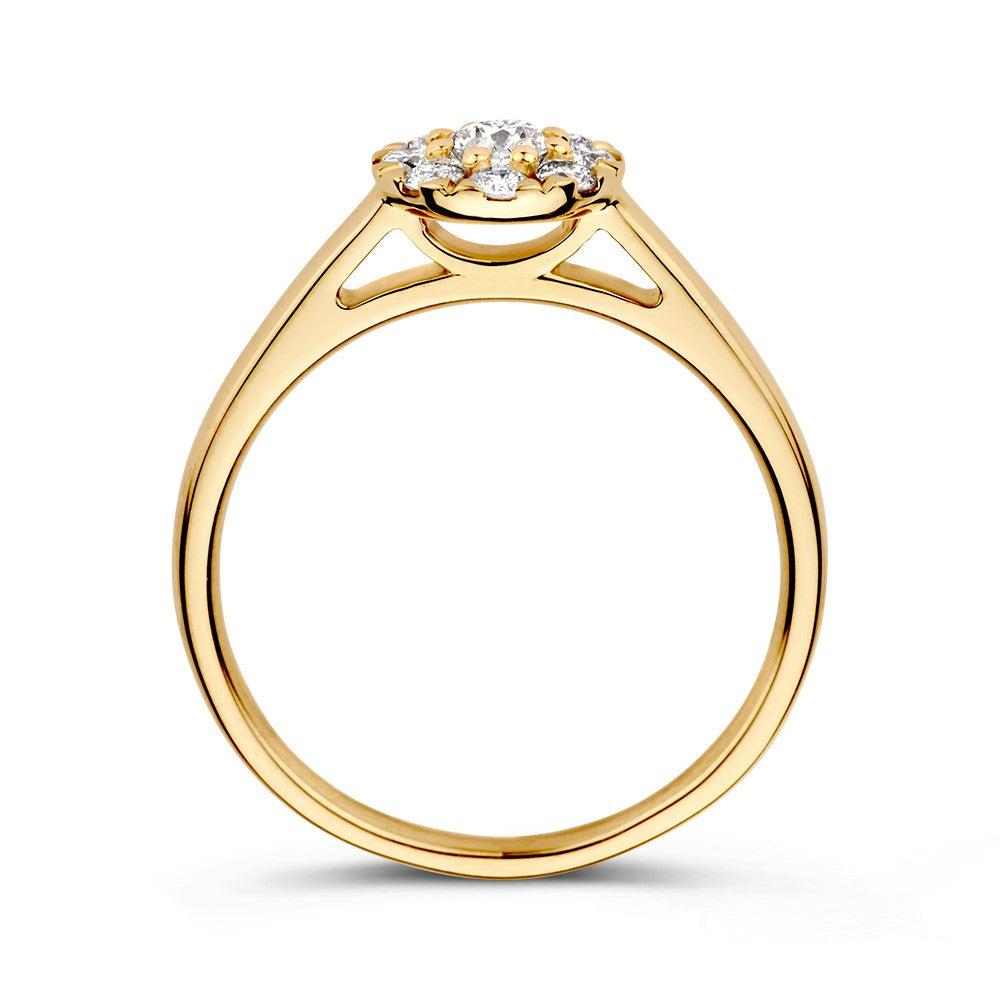 Eleganter Gelbgoldring mit Halo-Diamant – 14 Karat Gold, 0,40 Karat Diamant