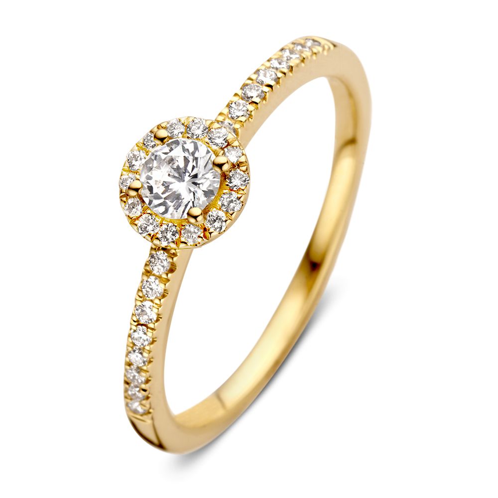 Eleganter Ring aus Gelbgold mit 0,20ct Brillant und Diamanten-Halo