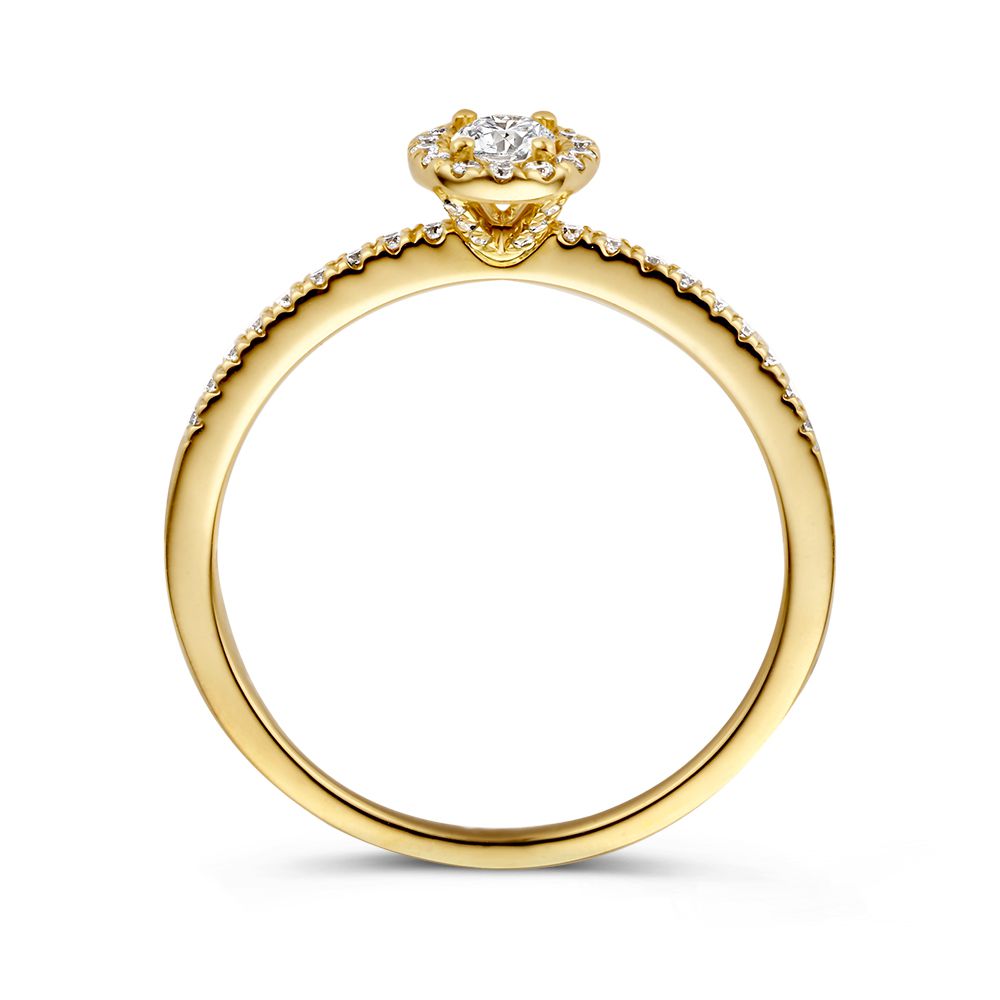 Eleganter Gelbgoldring mit 0,20 Karat Brillant und Diamant-Halo