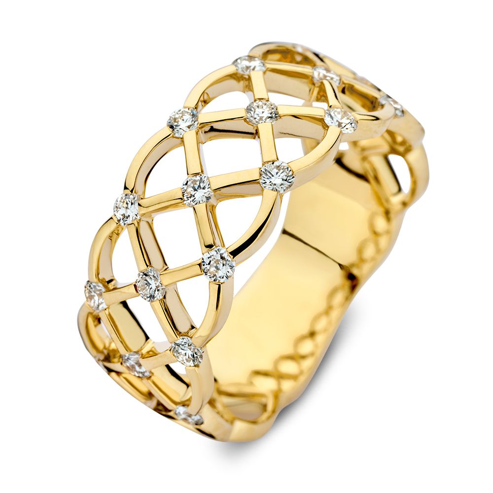 Gelbgoldener Ring im geflochtenen Design mit funkelnden Diamanten von 0,46 ct