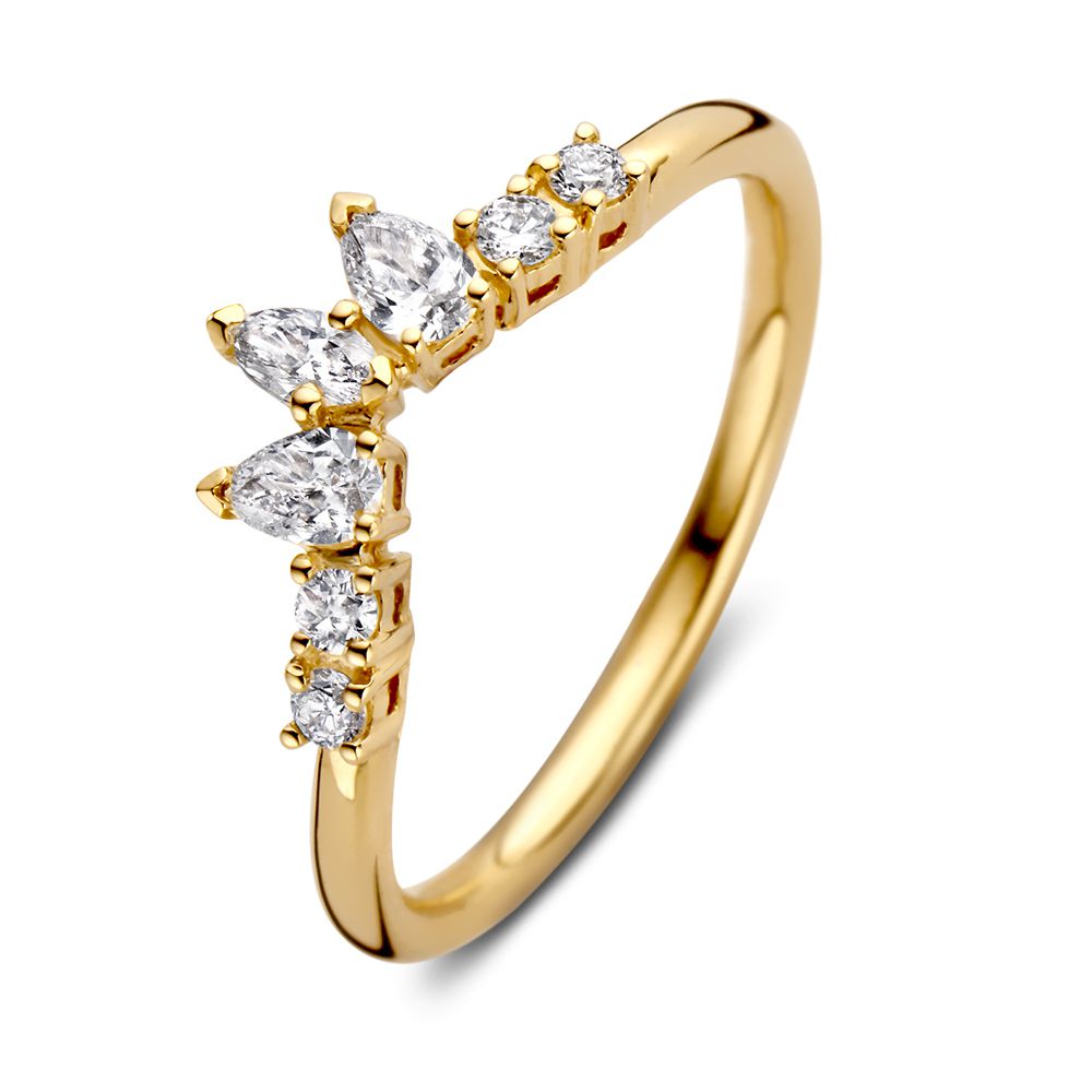 Damenring aus Gelbgold mit Diamanten und marquiseförmigen Steinen, insgesamt 0,47 ct