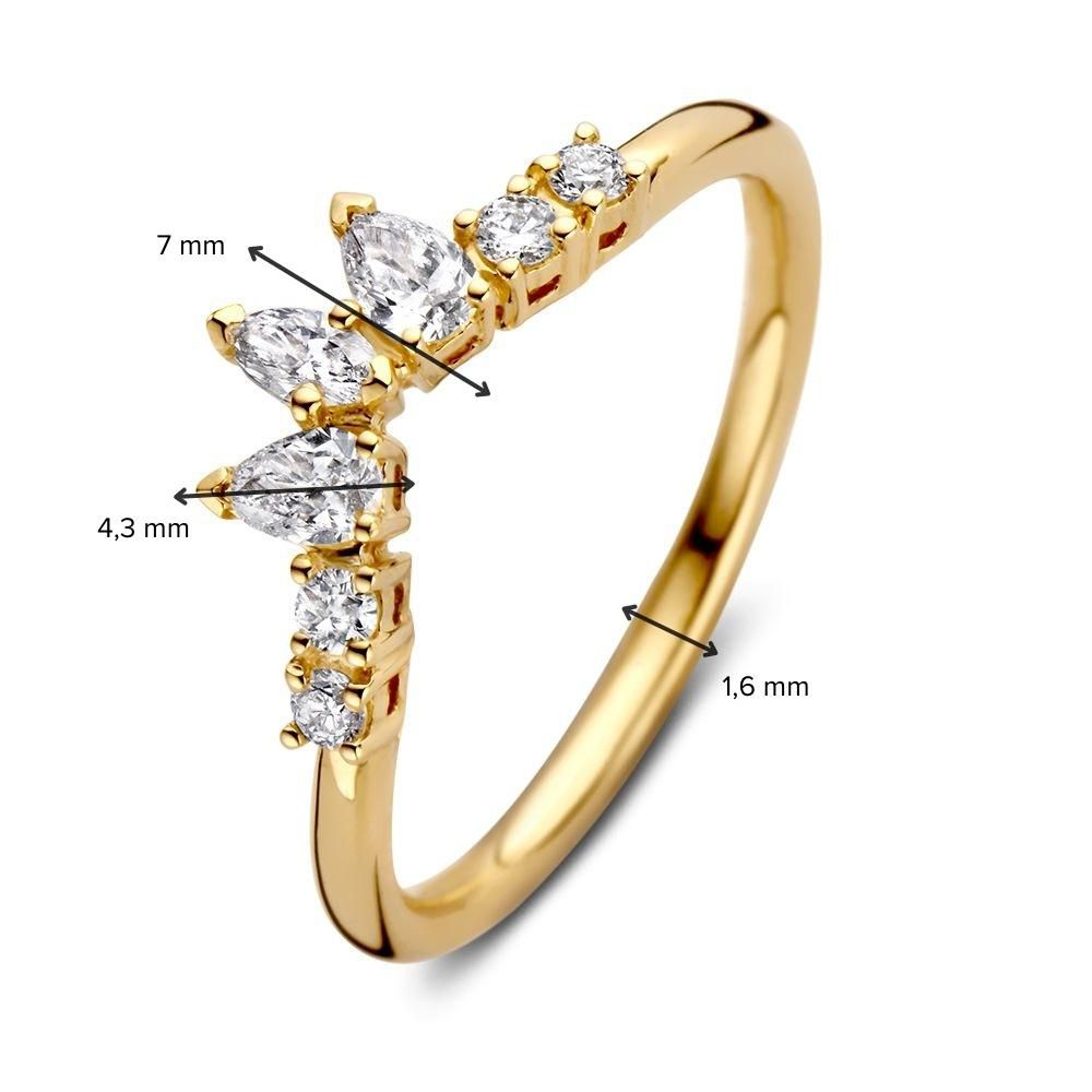 Prächtiger Gelbgold Damenring mit Diamanten und Marquise geschliffenen Steinen 0,47 ct.