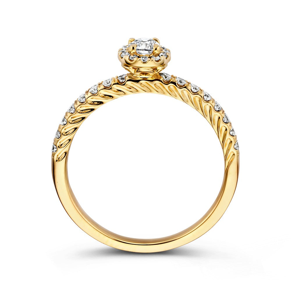 Wunderschöner Diamantring aus Gelbgold mit Brillant in Entourage-Fassung – 14 Karat0,50 ct.