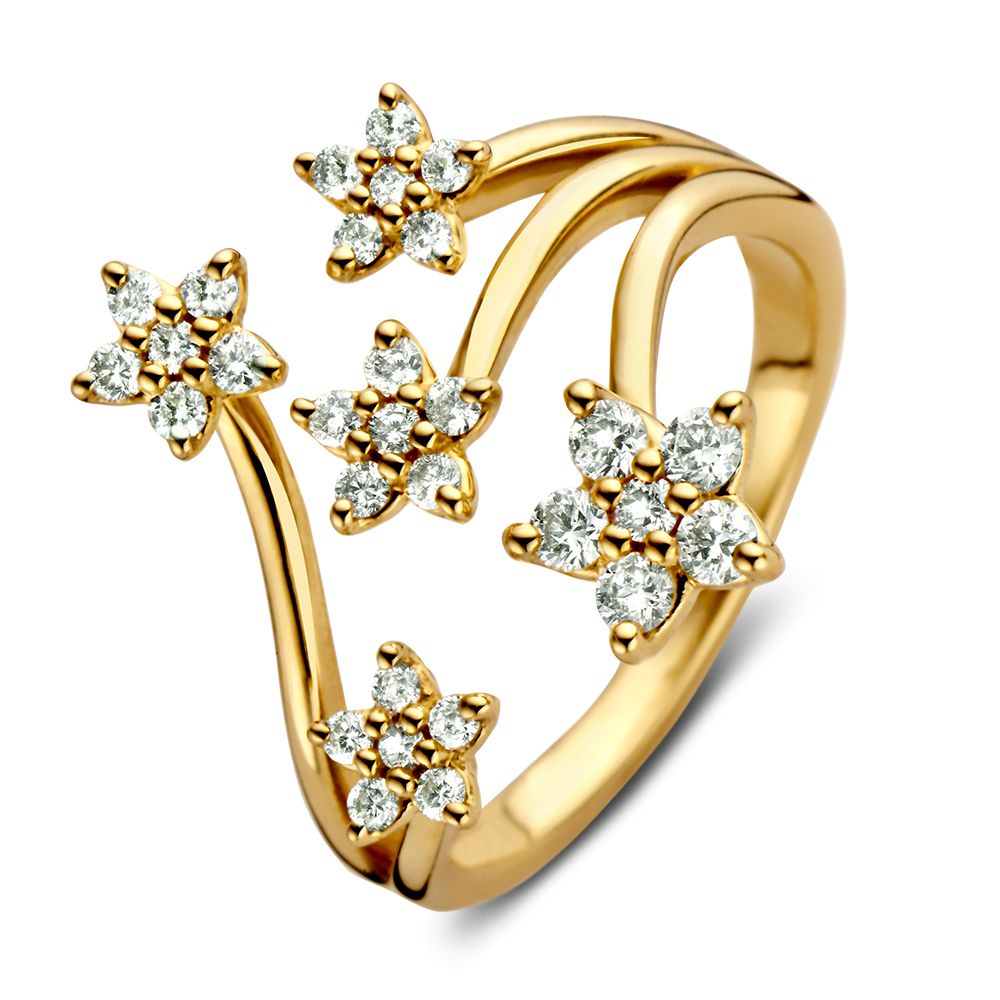 Ring aus 14-karätigem Gelbgold mit fünf Diamanten in Sternform