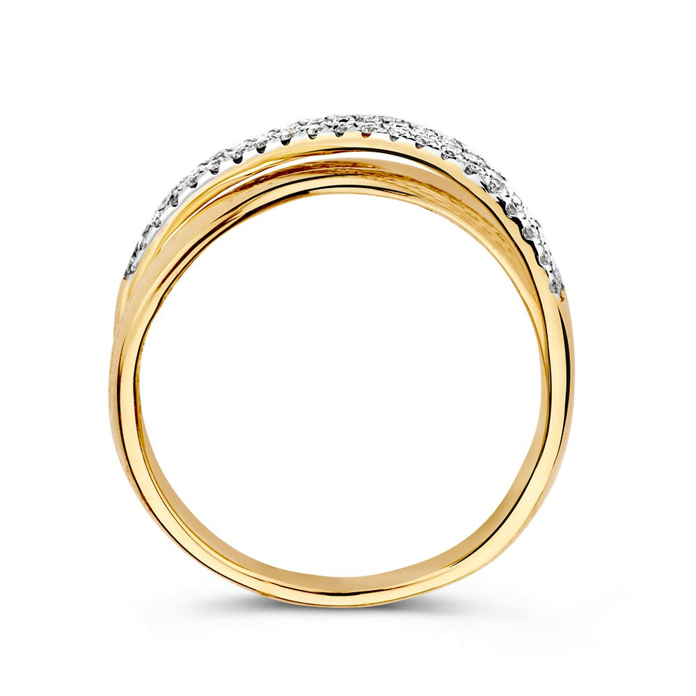 Besonderer Gelbgold-Crossover-Ring mit Diamanten – 14 Karat