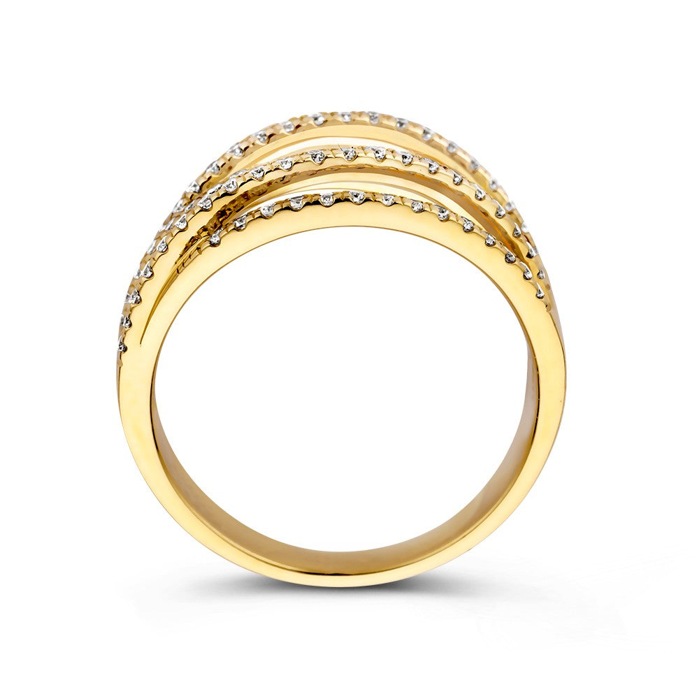 Eleganter 14k Gelbgold Crossover Ring mit 0,53ct Diamanten, Statement-Stück für Damen