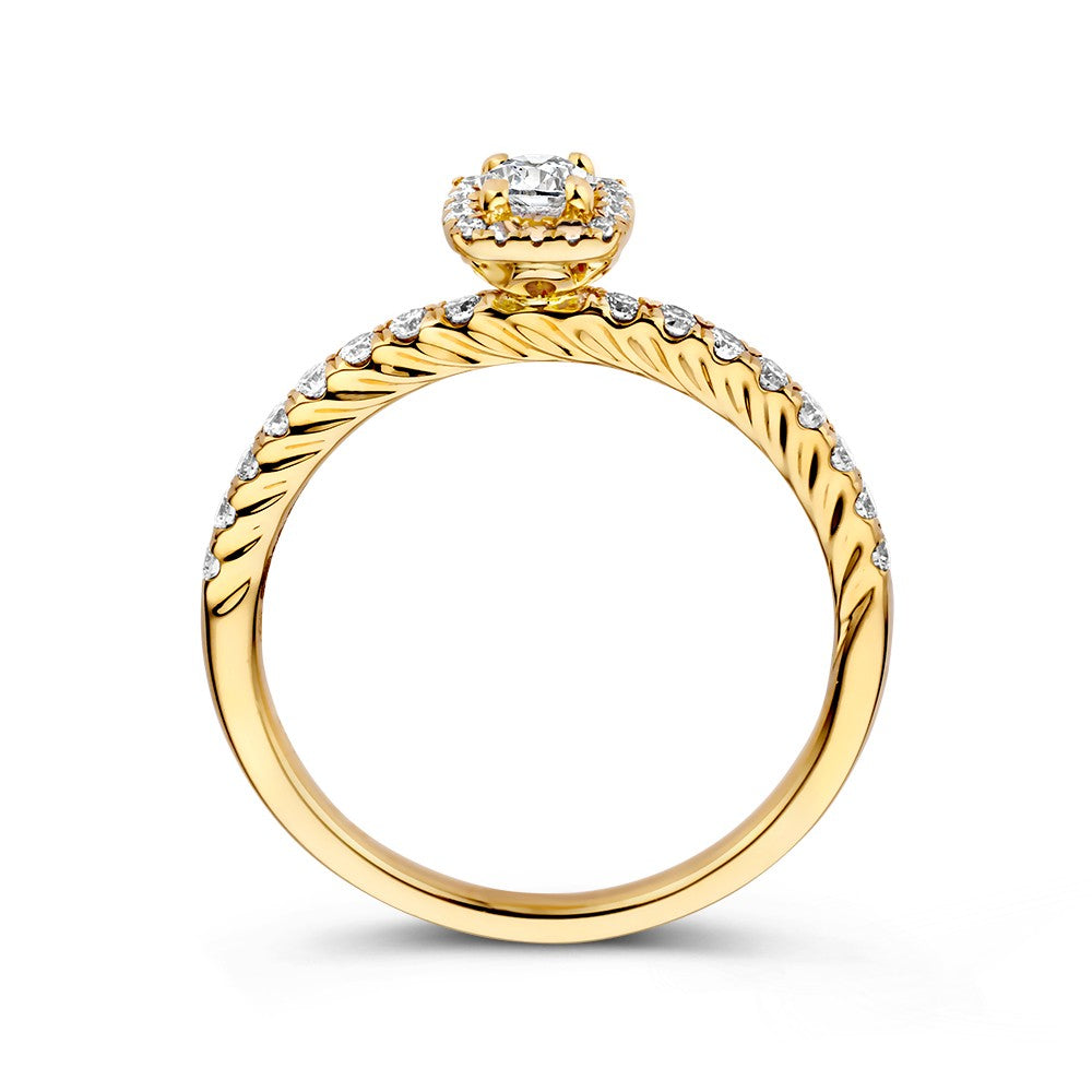 Wunderschöner Gelbgold-Diamantring mit Brillant in quadratischer Entourage-Fassung – 14 Karat 0,53 ct.