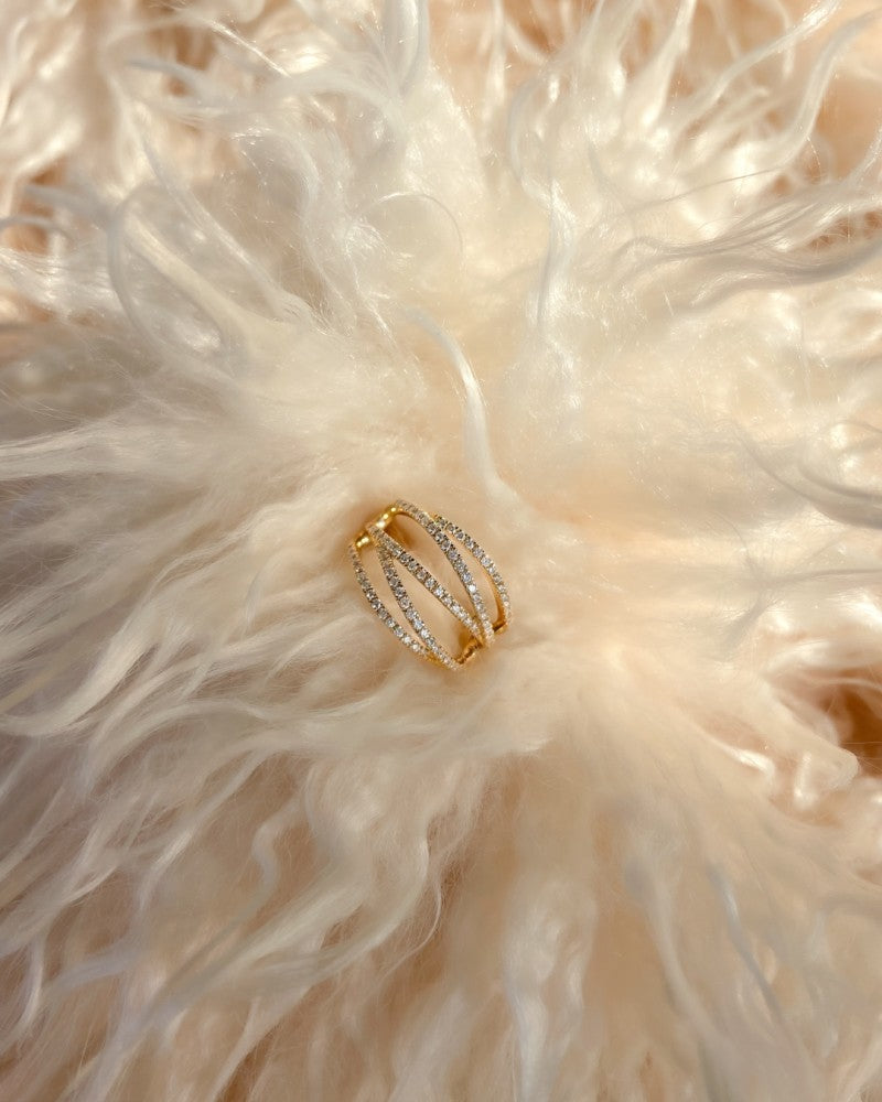 Elegant 14k Yellow Gold Crossover Ring with 0.53ct Diamonds, Statement Piece for Women