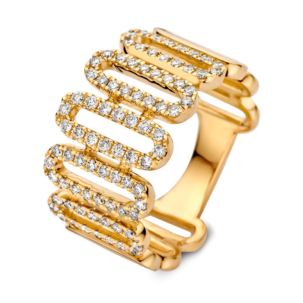 Ring aus 14-karätigem Gelbgold mit ovalen Gliedern und funkelnden Diamanten von 0,62 ct
