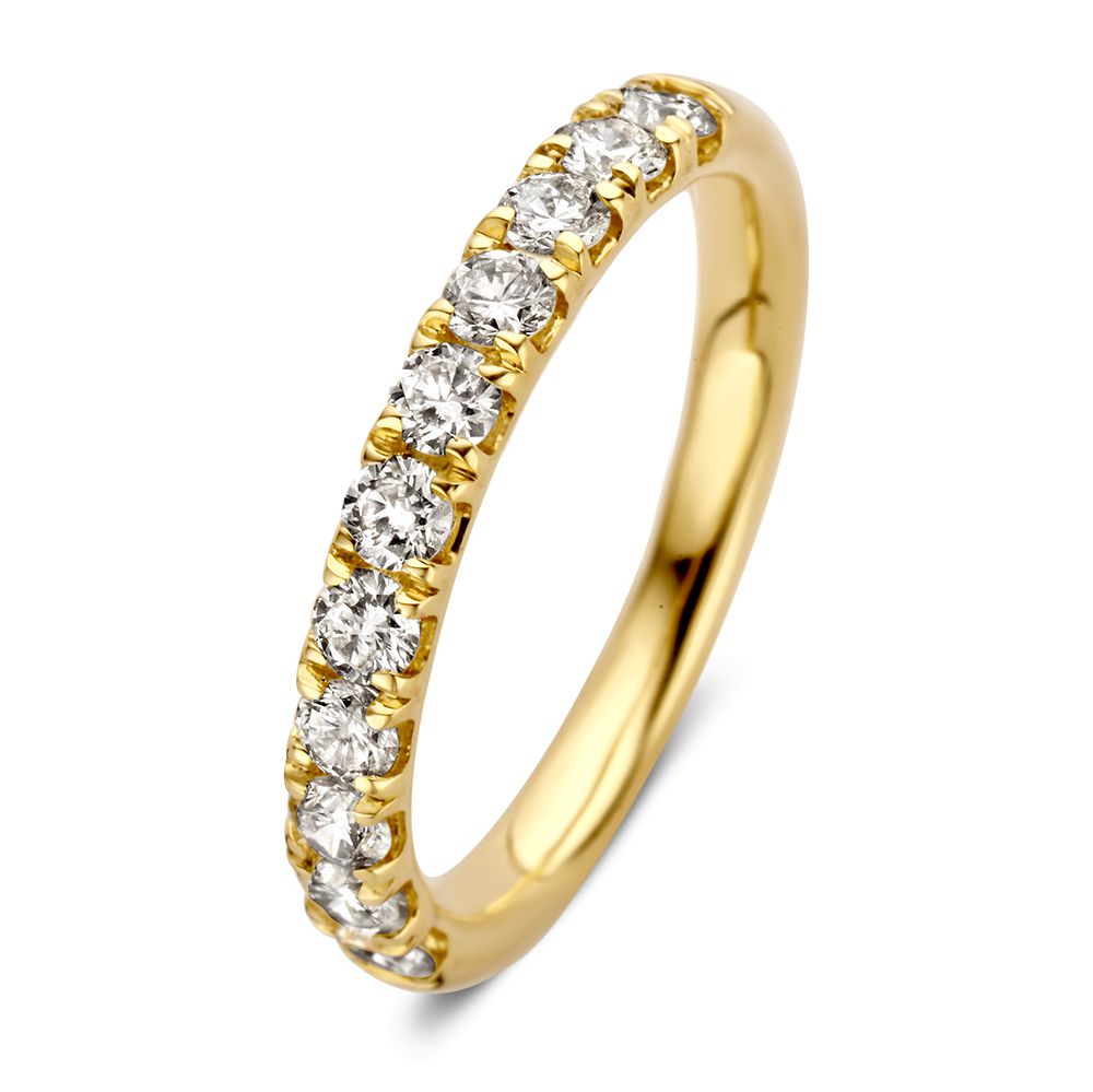 Gelber Goldring mit 11 Brillanten, insgesamt 0,74 Karat, schlichte und glänzende Oberfläche