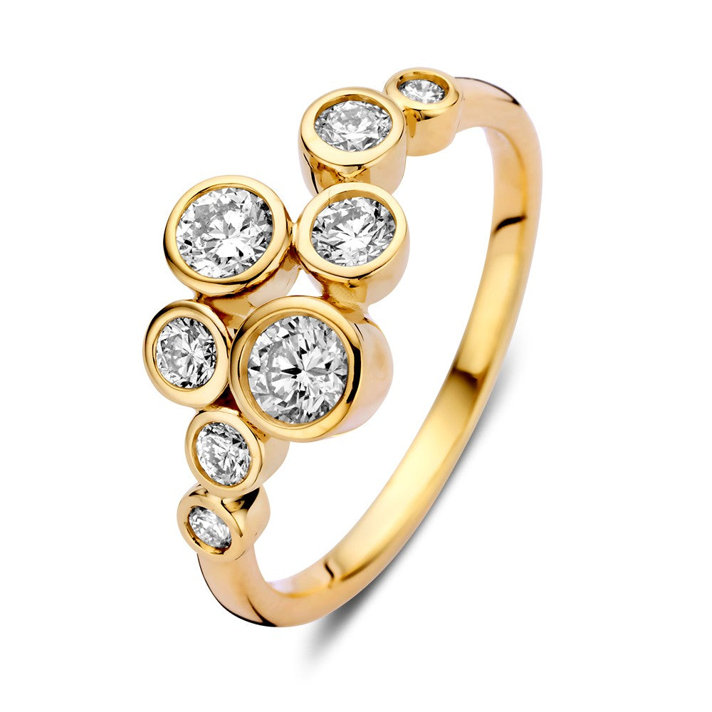 Ring aus 14-karätigem Gelbgold mit 0,81 ct Diamanten in verspieltem Design der 'Bubbles'-Kollektion