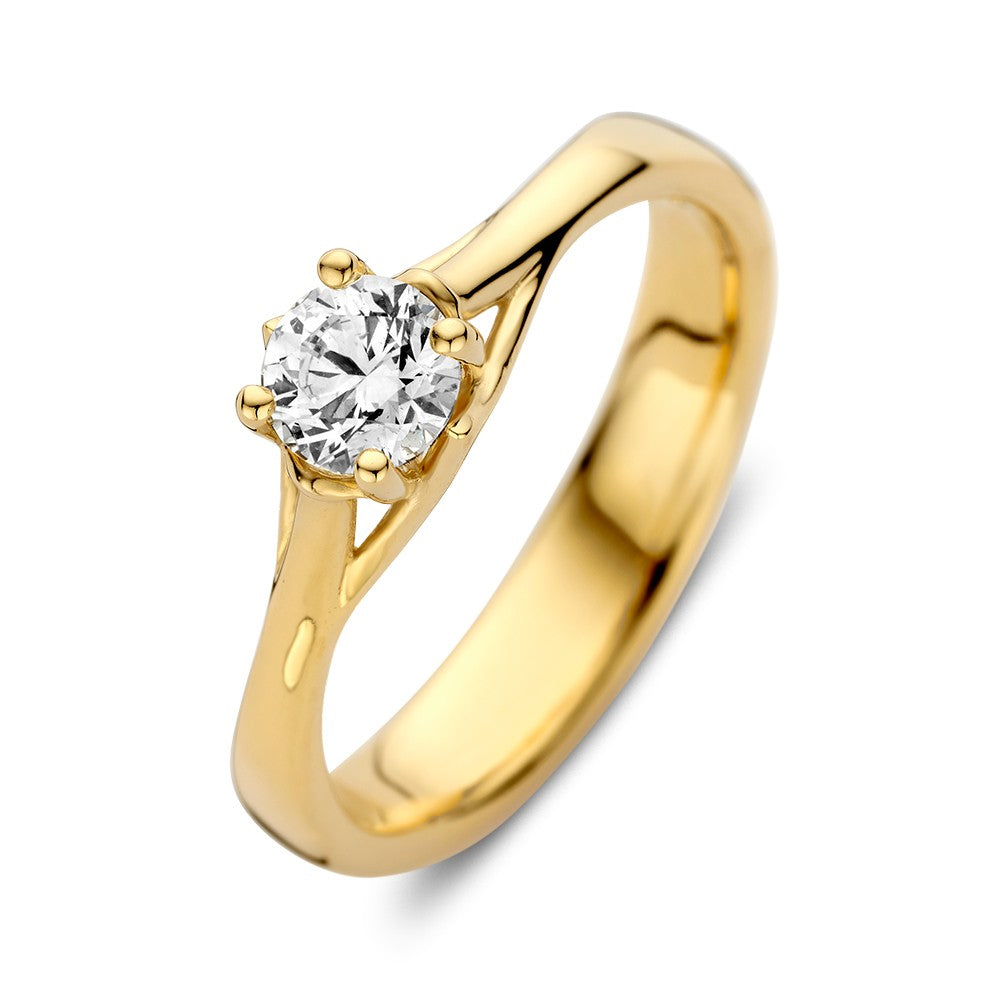 Gelbgoldene Solitär-Ring mit 0,50 Karat lab-grown Diamant und schlichter, eleganter Fassung