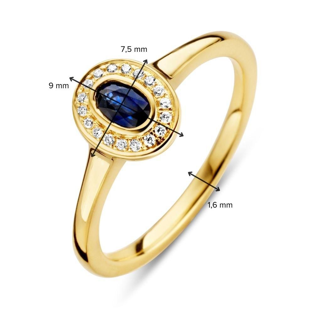 Stilvoller Gelbgoldring mit blauem Saphir und Brillanten