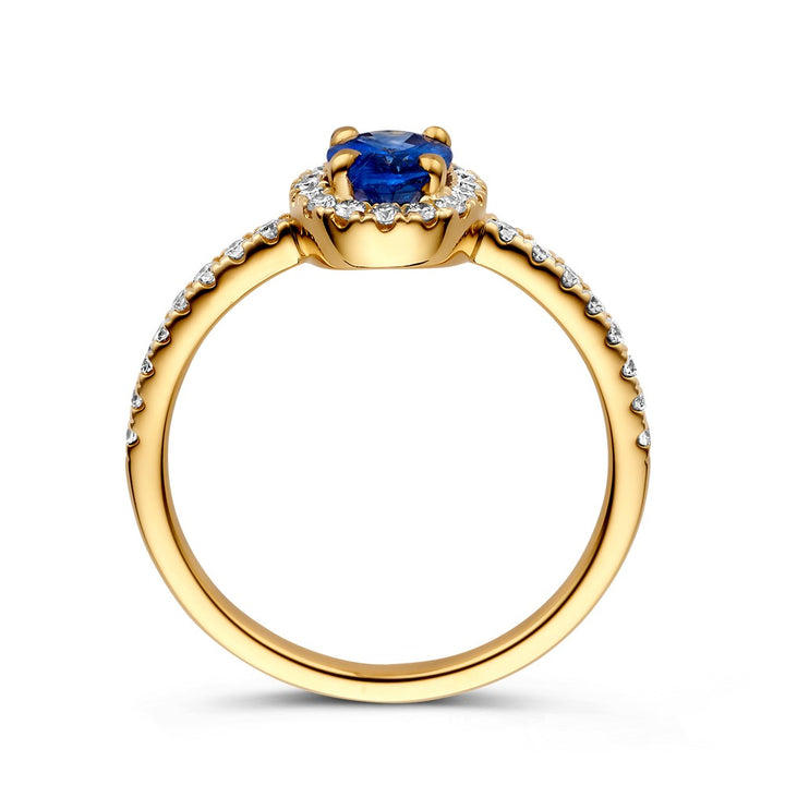 Ring geelgoud briljant + saffier