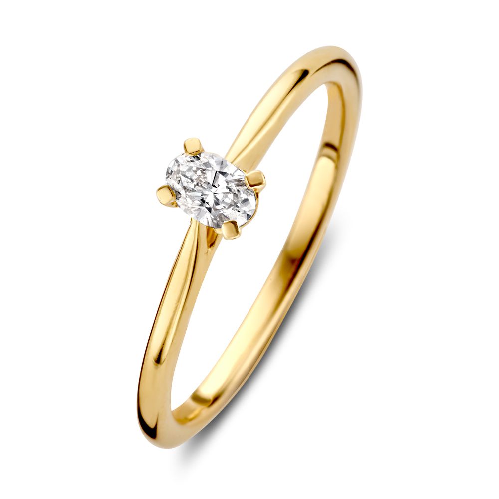 Gelbgoldene Solitär-Ring mit ovalem Diamanten, 14 Karat, 0,16 Karat Diamant