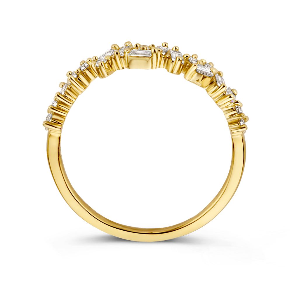 Gelbgoldring mit Baguette- und Brillantschliff-Diamanten – 0.38 Karat Diamant