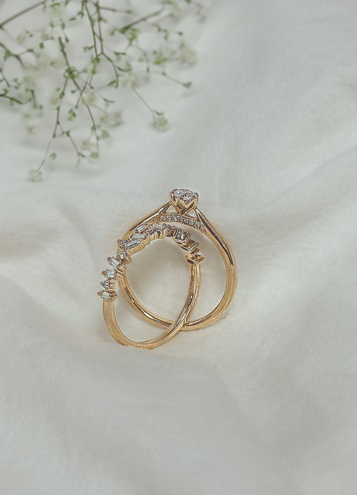 Gelbgoldring mit Baguette- und Brillantschliff-Diamanten – 0.38 Karat Diamant